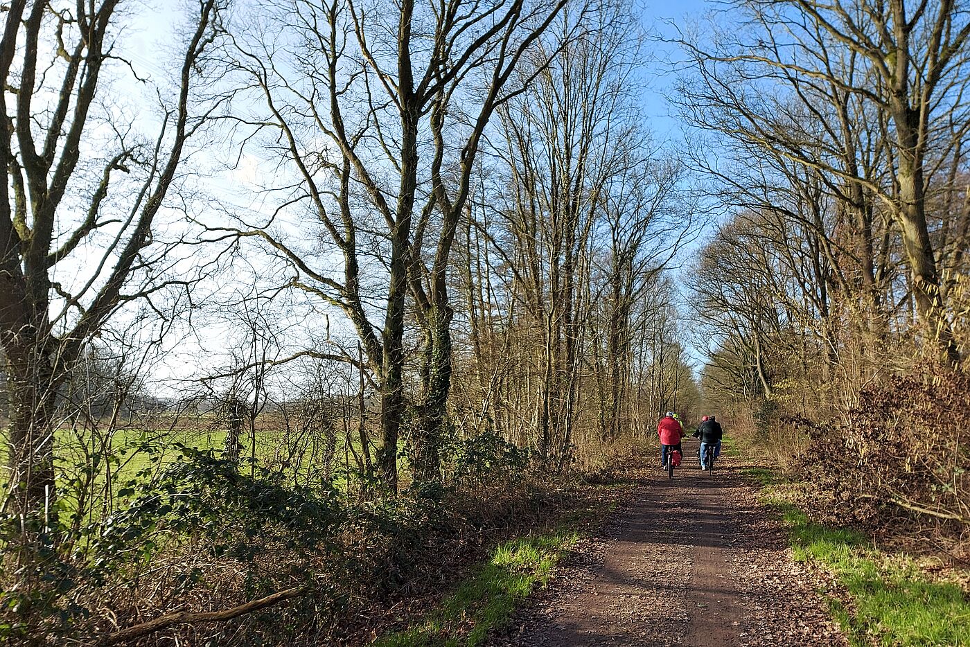 ... gemütlich auf der Bahntrasse mit blauem Himmel.